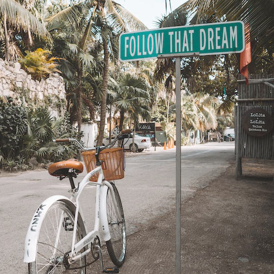 road sign reading follow that dream